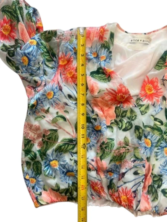 Alice + Olivia Trista Silk Blend Cross Front Blouson Top Floral Print Sz.M - Picture 8 of 8